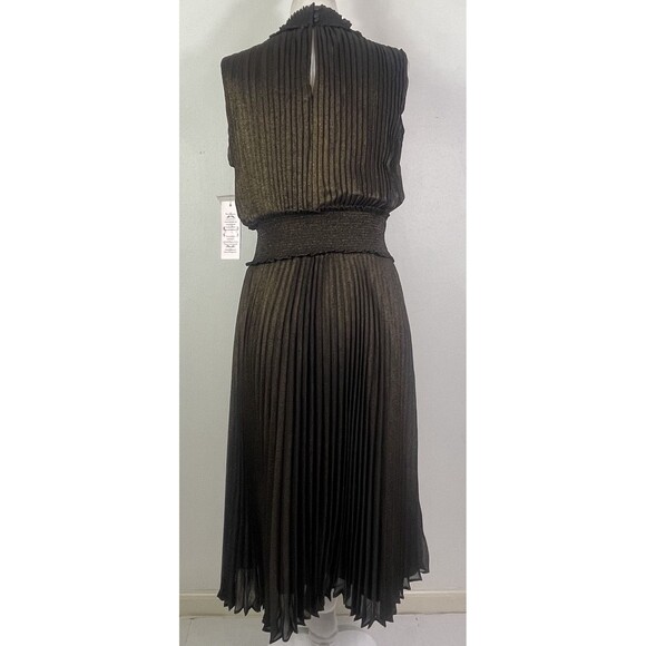 Nanette Nanette Lepore Accordion Pleated Midi Dress Size 4 Black Gold Cocktail - Picture 2 of 16